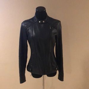 Michael Kors leather fitted moto jacket womens S